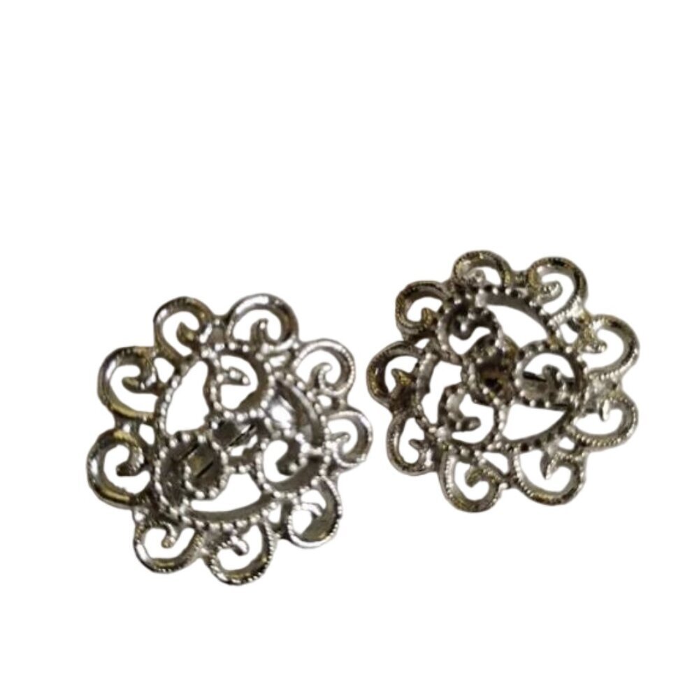 Vintage Silver Tone Signed Sarah Coventry Filigree Clip on Earrings